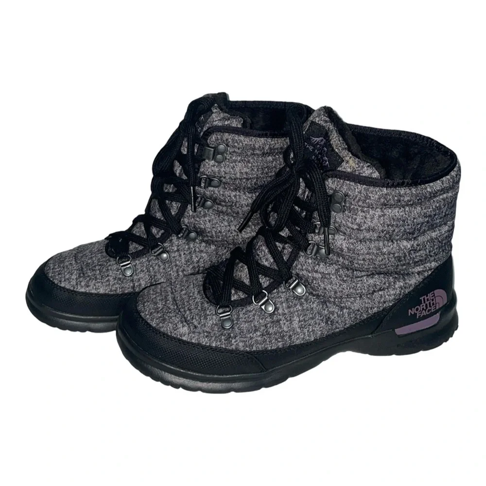 North Face Thermoball Lace II Faux Fur Boots W/ Box - Black & Plum - Size 9